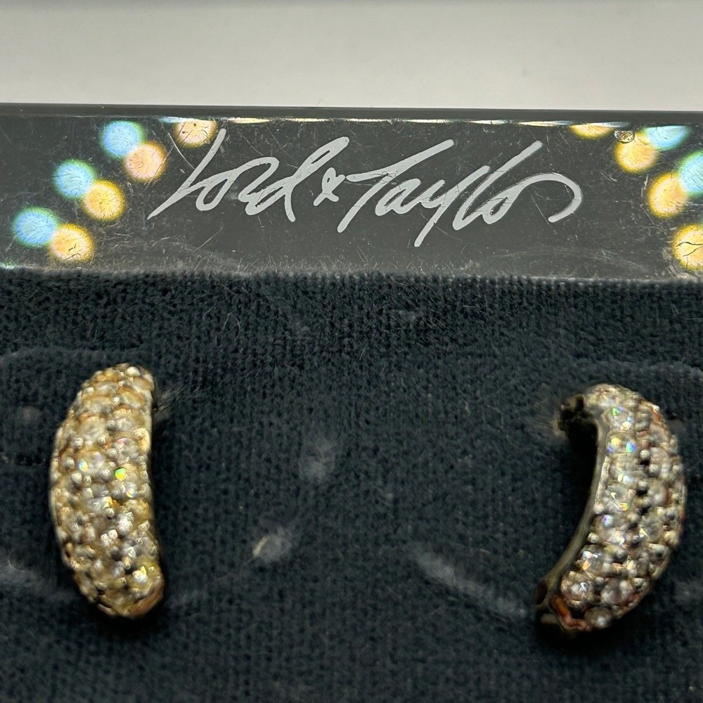Lord & Taylor Rhinestone Earrings Silver tone Pave Sparkle Half Hoop Sparkly